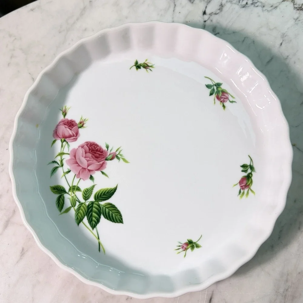 VTG‎ 1990s Christineholm Porcelain Rose Quiche Tart Pie Plate 9